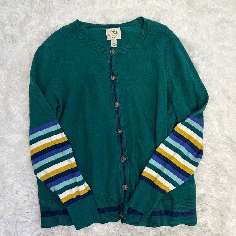Green Cardigan Stripe Sleeve Detailing Women’s Size Large